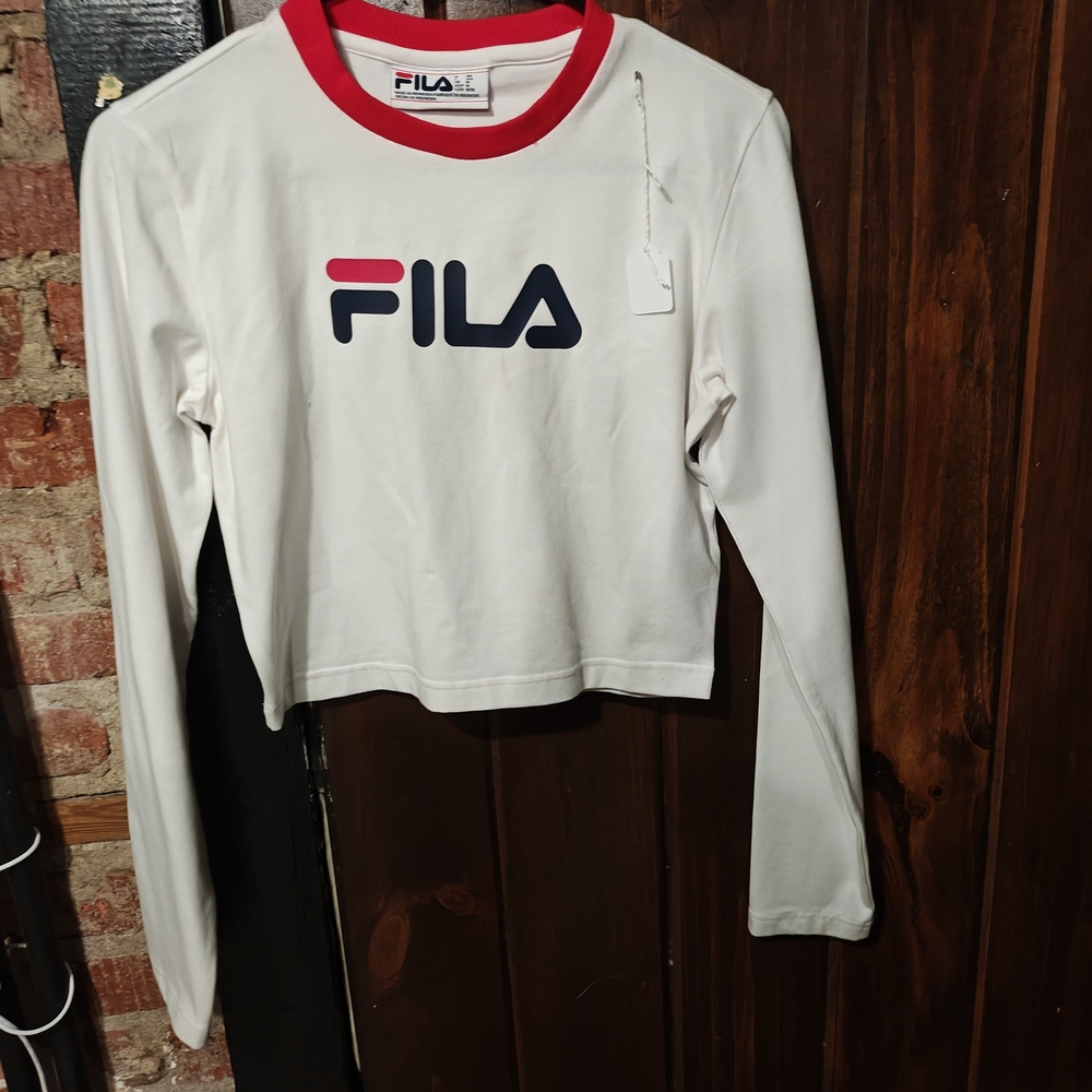 Fila White and Red Long Sleeve Crop Top